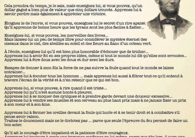 A méditer, surtout pour nous Sénégalais: La lettre d’Abraham Lincoln au professeur de son fils