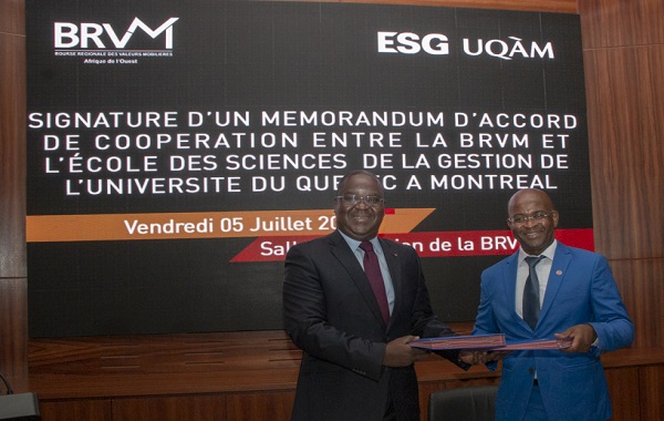 Formation des acteurs du Marche Financier Régional de l’UEMOA : la BRVM et l’ESG UQAM signent un mémorandum d’accord de coopération