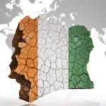Map of Cote D'Ivoire  with Cote D'Ivoire  Flag on a world map background
