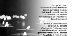 Drame survenu à l’hôpital de Tivaouane : le Togo adresse ses condoléances au Sénégal