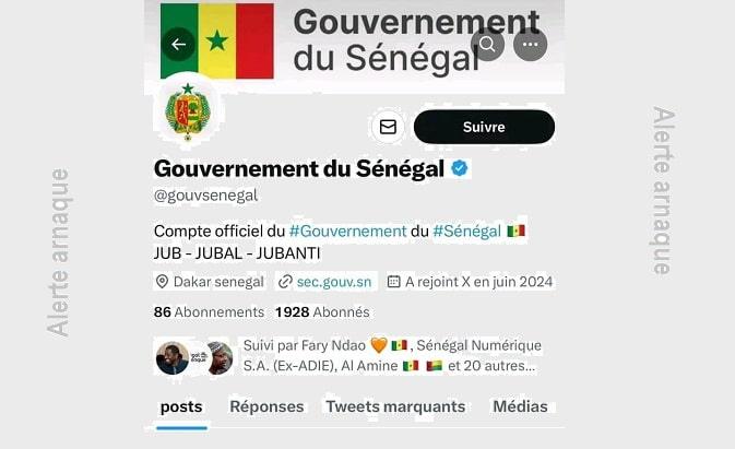 Alerte arnaque : Un faux compte crée au nom Gouvernement pour appâter les Sénégalais